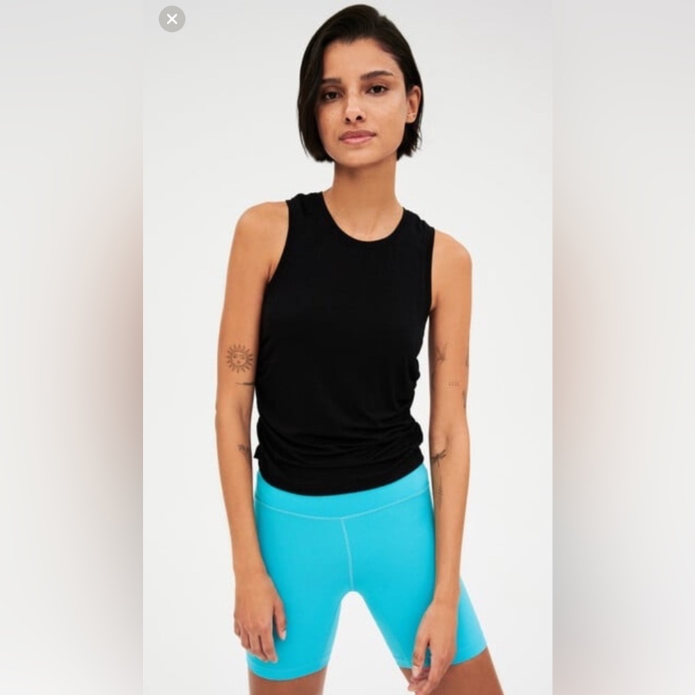 SPLITS59 Frida Ruched Racerback Black Tank